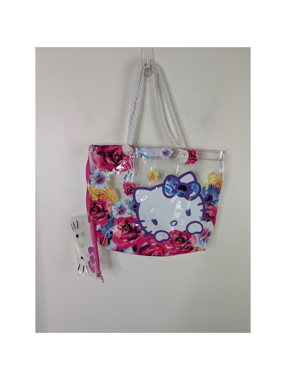 Hello Kitty Clear Tote Bag PVC Purse Pink Roses With Zip Bag Rope 2016 Sanrio